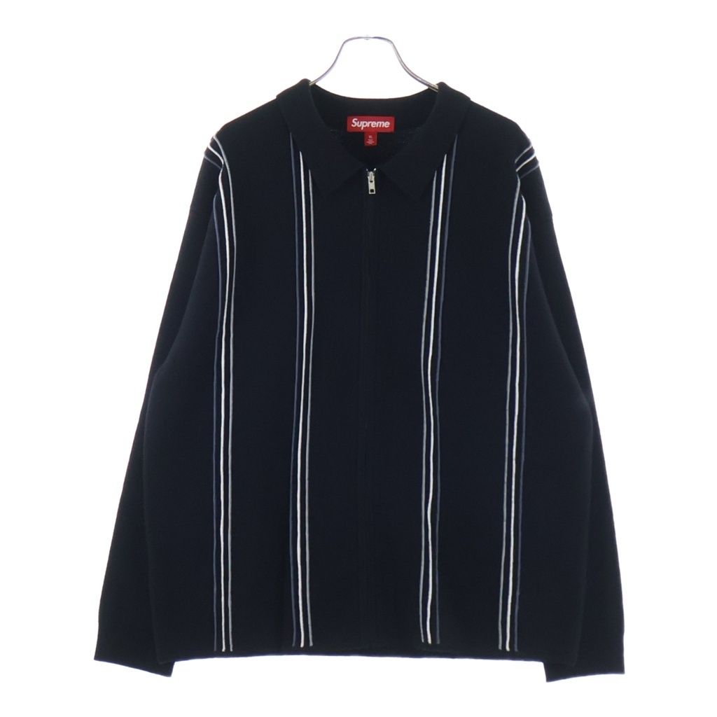 SUPREME (シュプリーム) 25AW Stripe Zip Up Polo Sweater ジップアップ ニット ポロシャツ ブラック