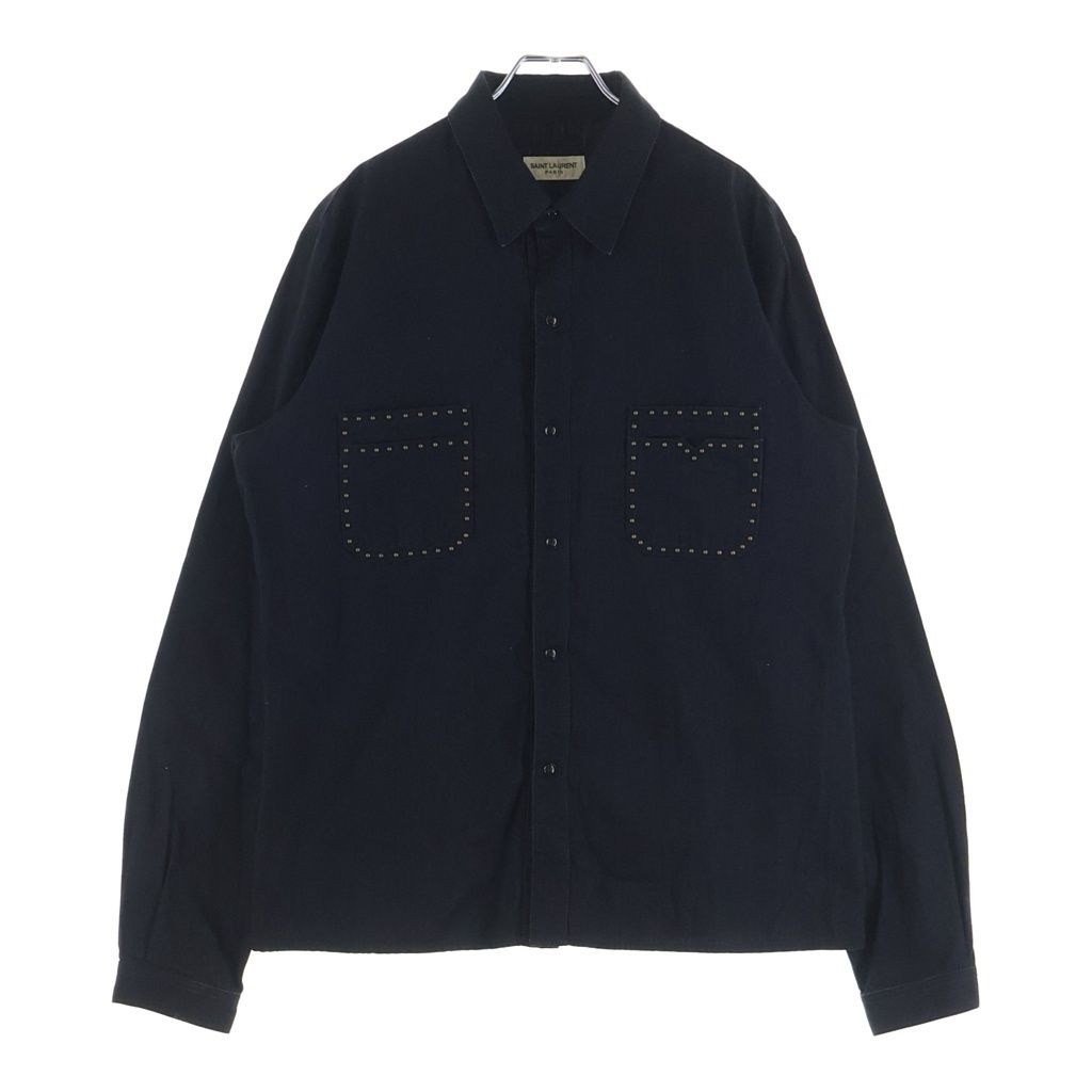 SAINT LAURENT PARIS (サンローランパリ) 19SS Studded Pocket Detail Shirt スタッズ ポケット デティール 長袖シャツ ブラック 579546 YS881