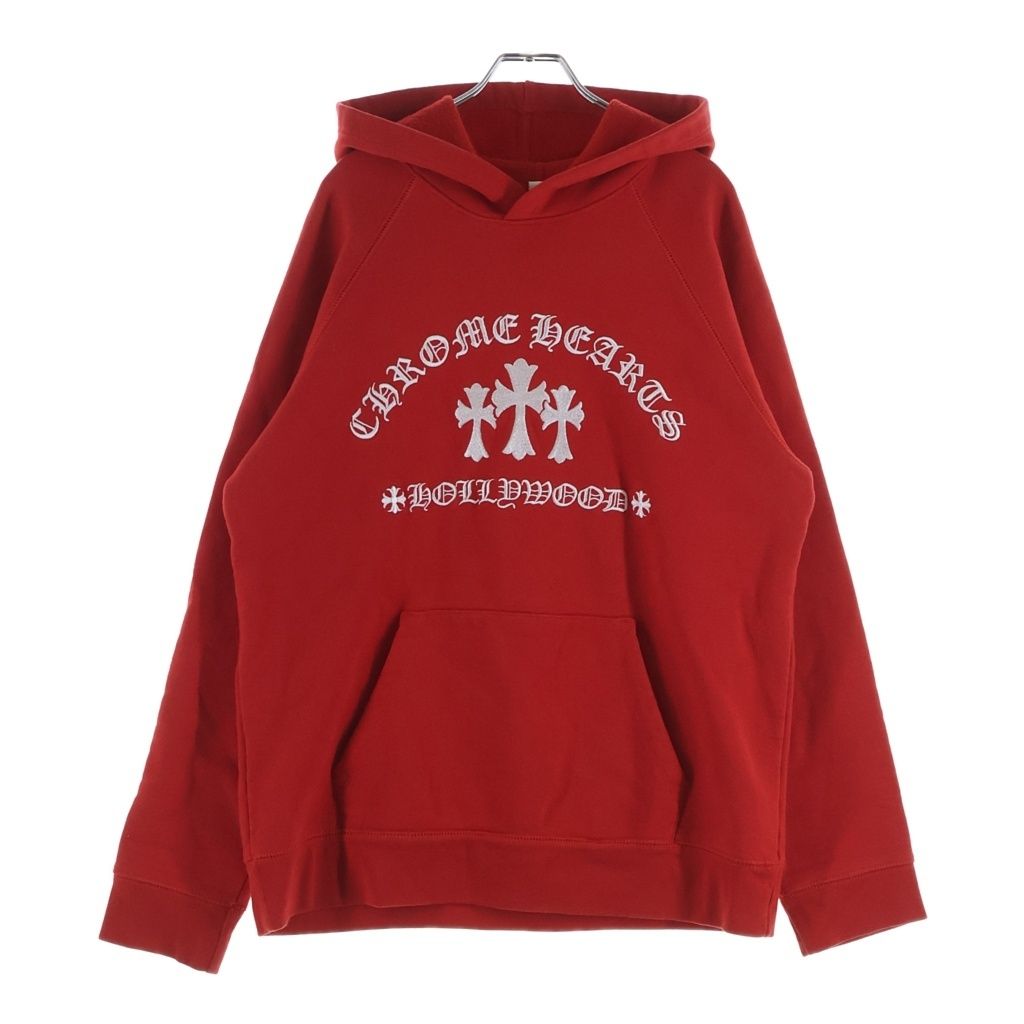 CHROME HEARTS (クロムハーツ) SAILIN ON HD PLVR CHSMR セメタリー刺繍 スウェットプルオーバー パーカー レッド