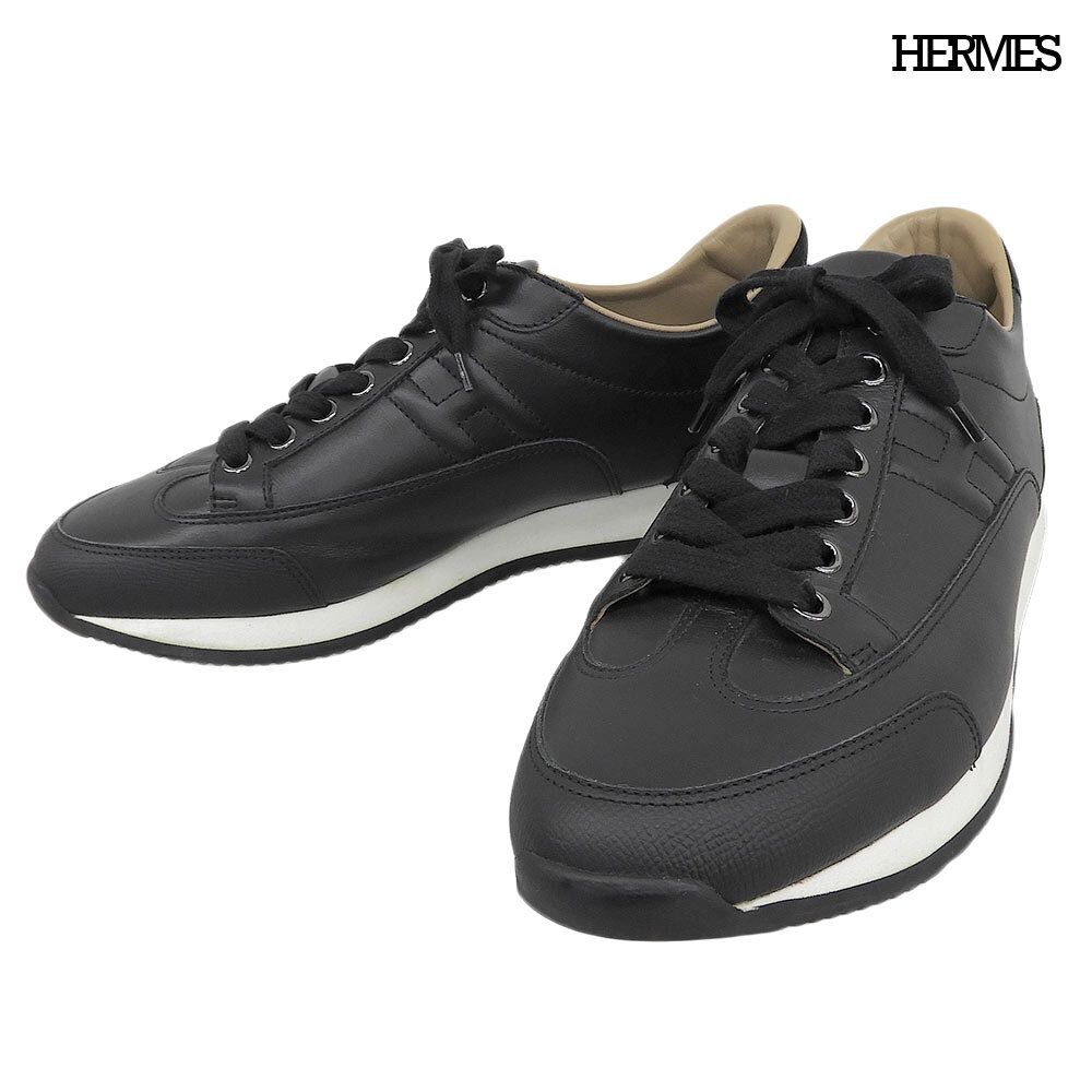 超美品 エルメス HERMES 1721752 トレイル レザー スニーカー 40 25.0〜25.5cm オールブラック メンズ