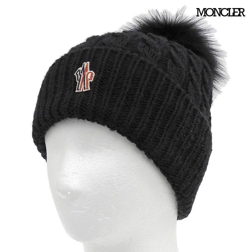 超美品 モンクレール MONCLER 2023年 GRENOBLE グルノーブル ニット キャップ バージンウール ケーブル ビーニー 黒 ブラック 定価65700円