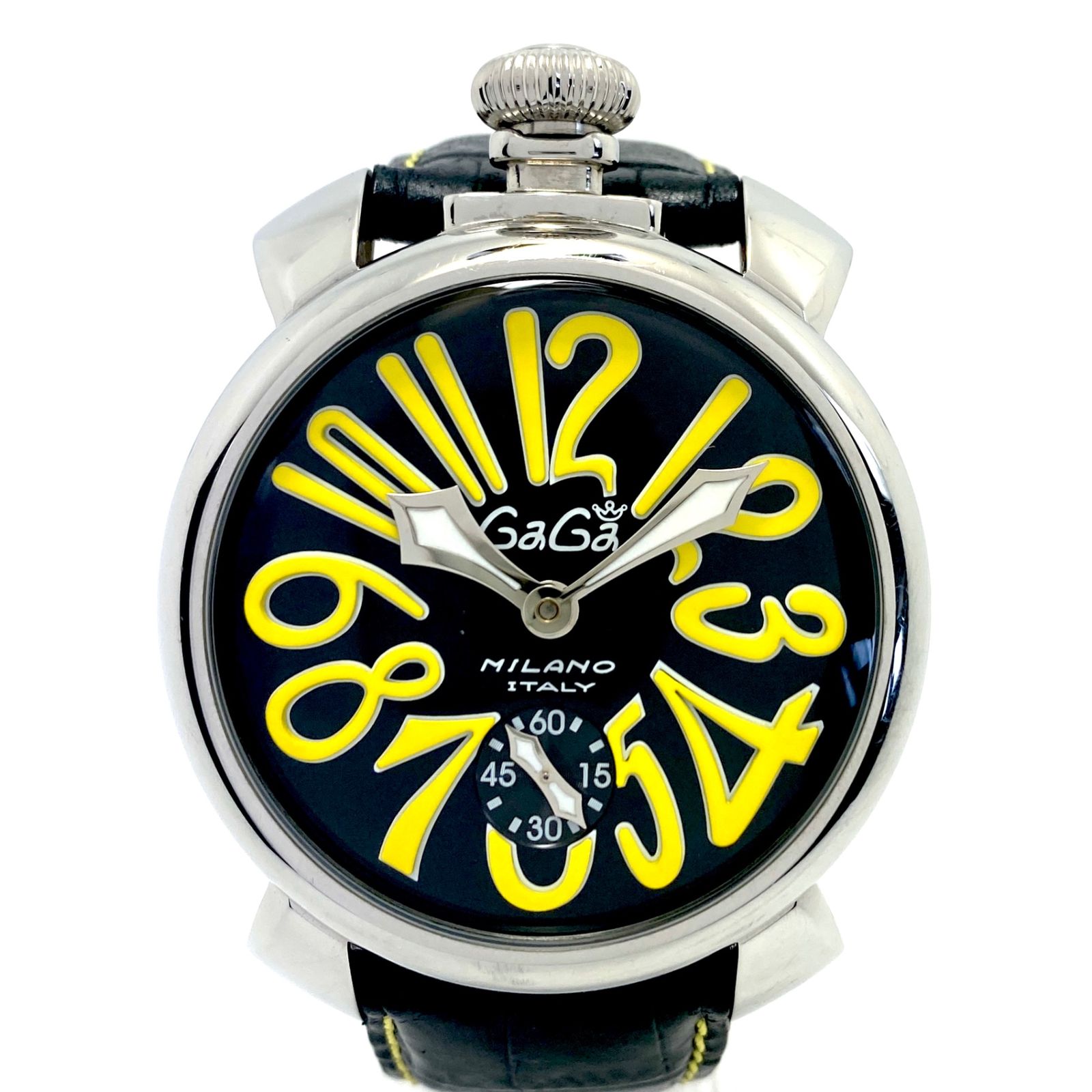 腕時計 メンズ ガガミラノ GaGa MILANO マヌアーレ48 5010.12S 黒 手巻き 裏スケ スモールセコンド 革ベルト