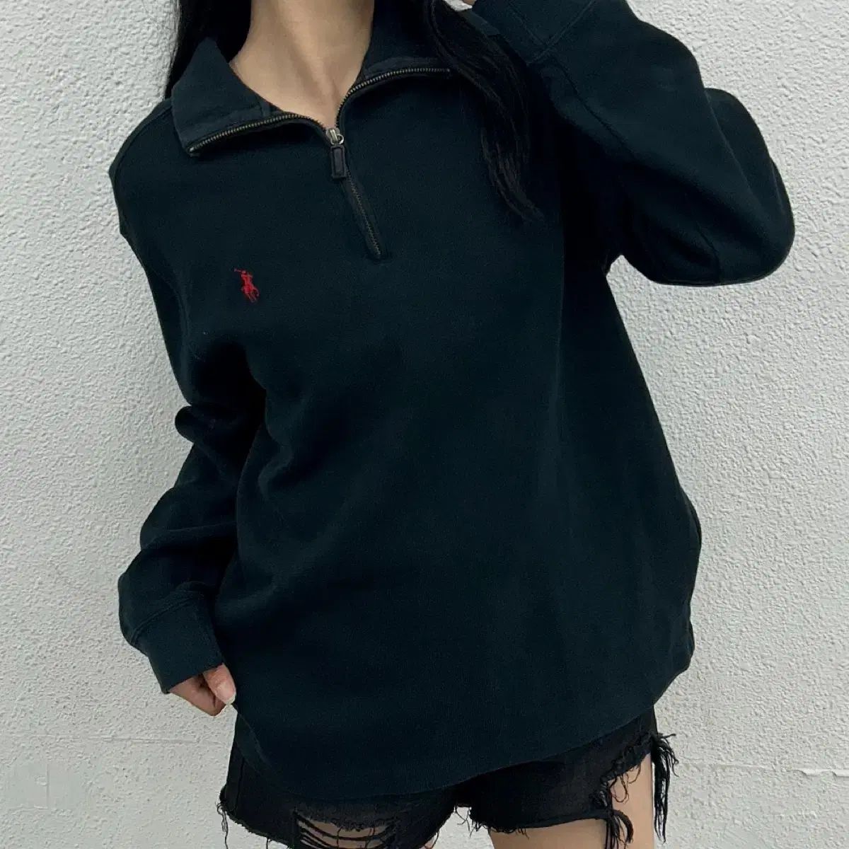 ポロラルフローレン レッドポニー ブラック ハーフジップ M