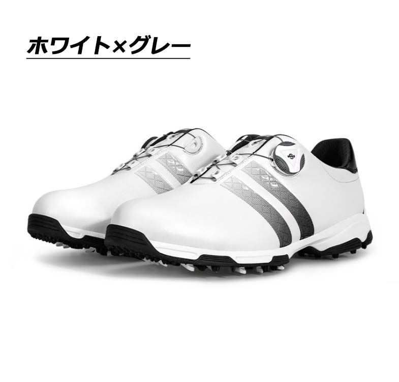 ゴルフシューズ PGM ダイヤル式 BOA スパイクレス スニーカータイプ メンズ 歩きやすい 疲れにくい 快適 軽量 紐なし 防水 ダイヤルロック 初心者 通気性 耐久性 golf 25.0cm～28.0cm ホワイト×グレー 118gsh40
