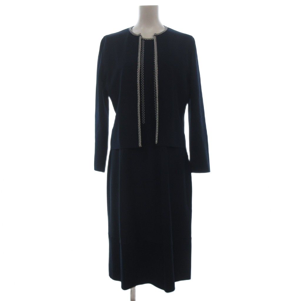 HANAE MORI フォーマルワンピースジャケット ワンピ42ジャケット40 ハナエモリ HANAE MORI スーツ セット ニット ジャケット カーディガン