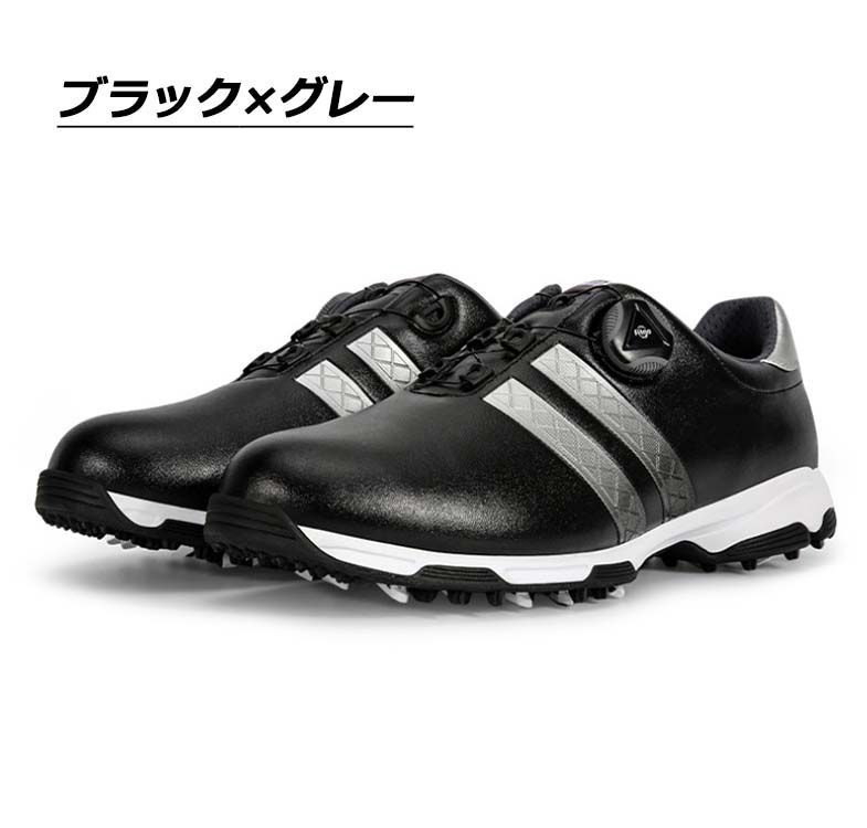 ゴルフシューズ PGM ダイヤル式 BOA スパイクレス スニーカータイプ メンズ 歩きやすい 疲れにくい 快適 軽量 紐なし 防水 ダイヤルロック 初心者 通気性 耐久性 golf 25.0cm～28.0cm ブラック×グレー 118gsh40