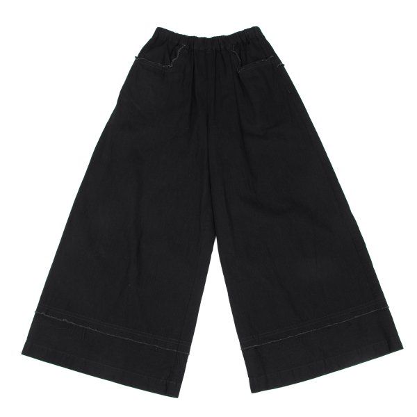 ゴムgomme コットン裁ち切りワイドパンツ 黒M位