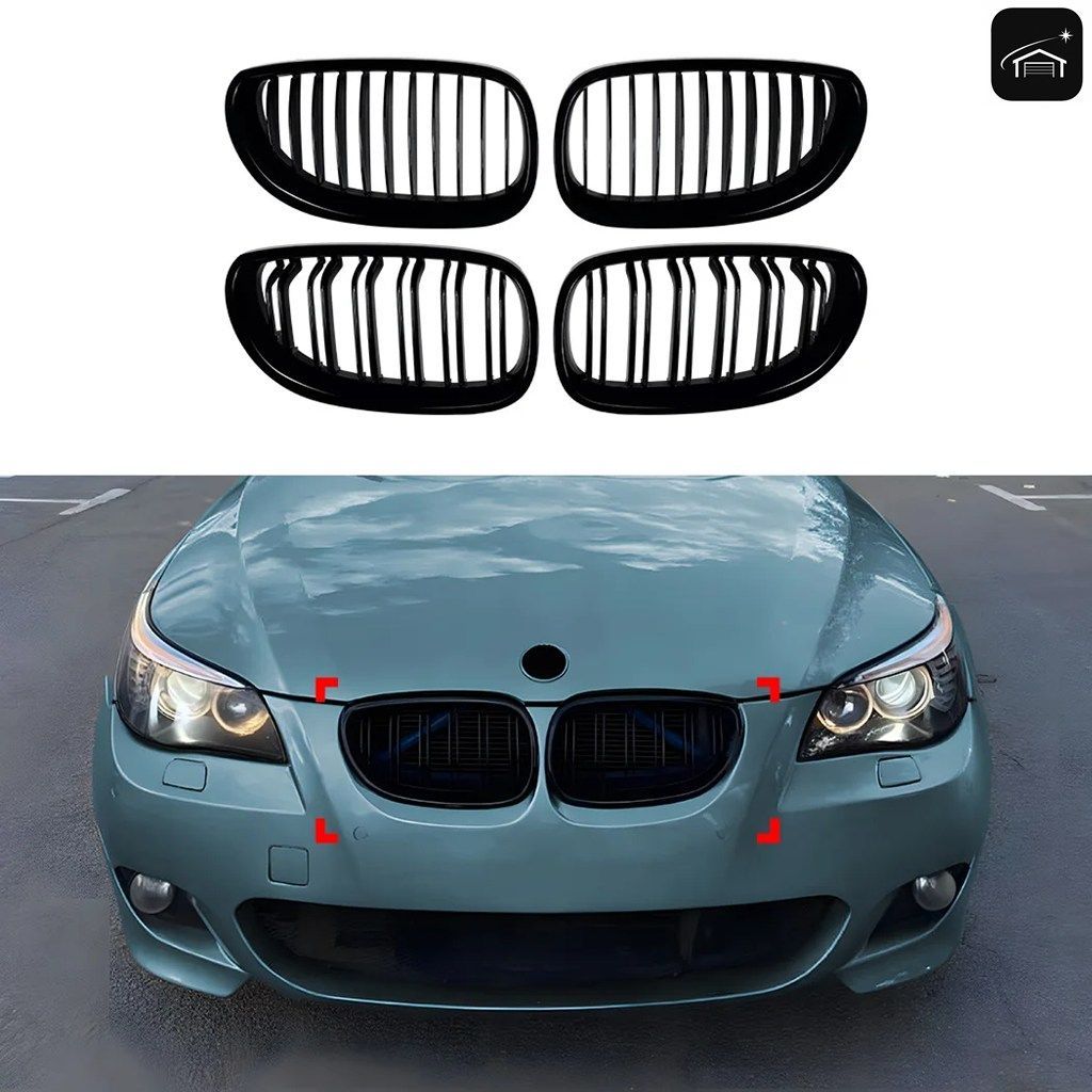 BMW 5シリーズ E60/E61 2004-2009用 フロントバンパー ダイヤモンドスタイル フードグリル シングルライン/ダブルグリッドスタイル スラッ
