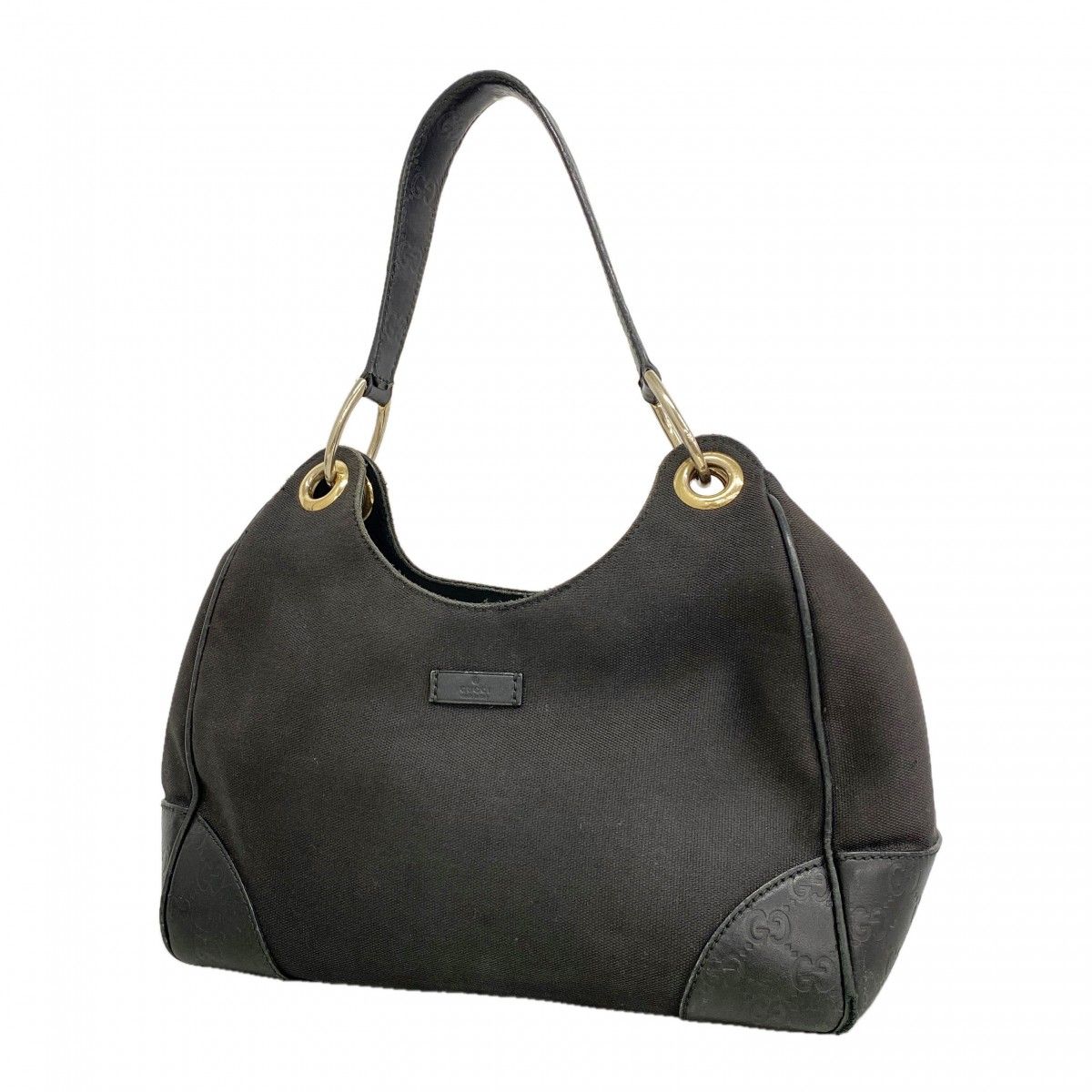 【6gc2741】グッチ ショルダーバッグ グッチシマ 257265 キャンバス レザー ブラック シャンパンゴールド金具【中古】レディース