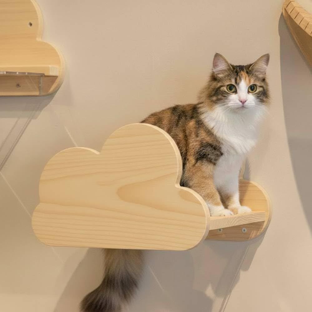 キャットステップ 壁付け 木製【省スペース・運動不足解消】猫用ステップ 壁掛け式 キャットウォーク 猫家具 おしゃれ リビング 取り付け簡単 iimono117 (1個)mt