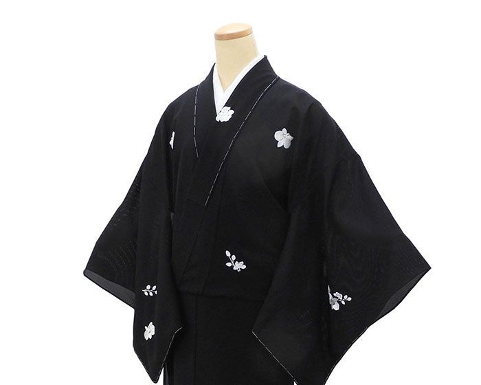 夏物 絽付下訪問着 新品 仕立上がり 正絹 刺繍 蘭 黒 ブラック 身丈