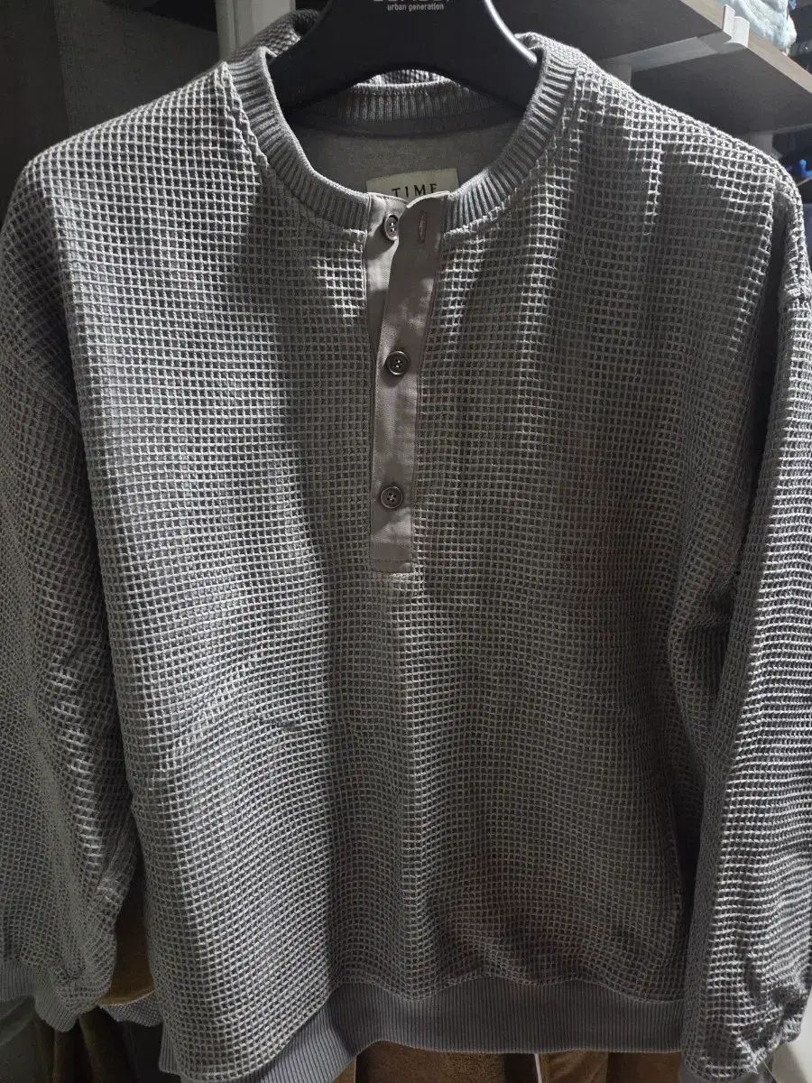 TIME HOMME ワッフル ヘンリーネック スウェットシャツ グレー