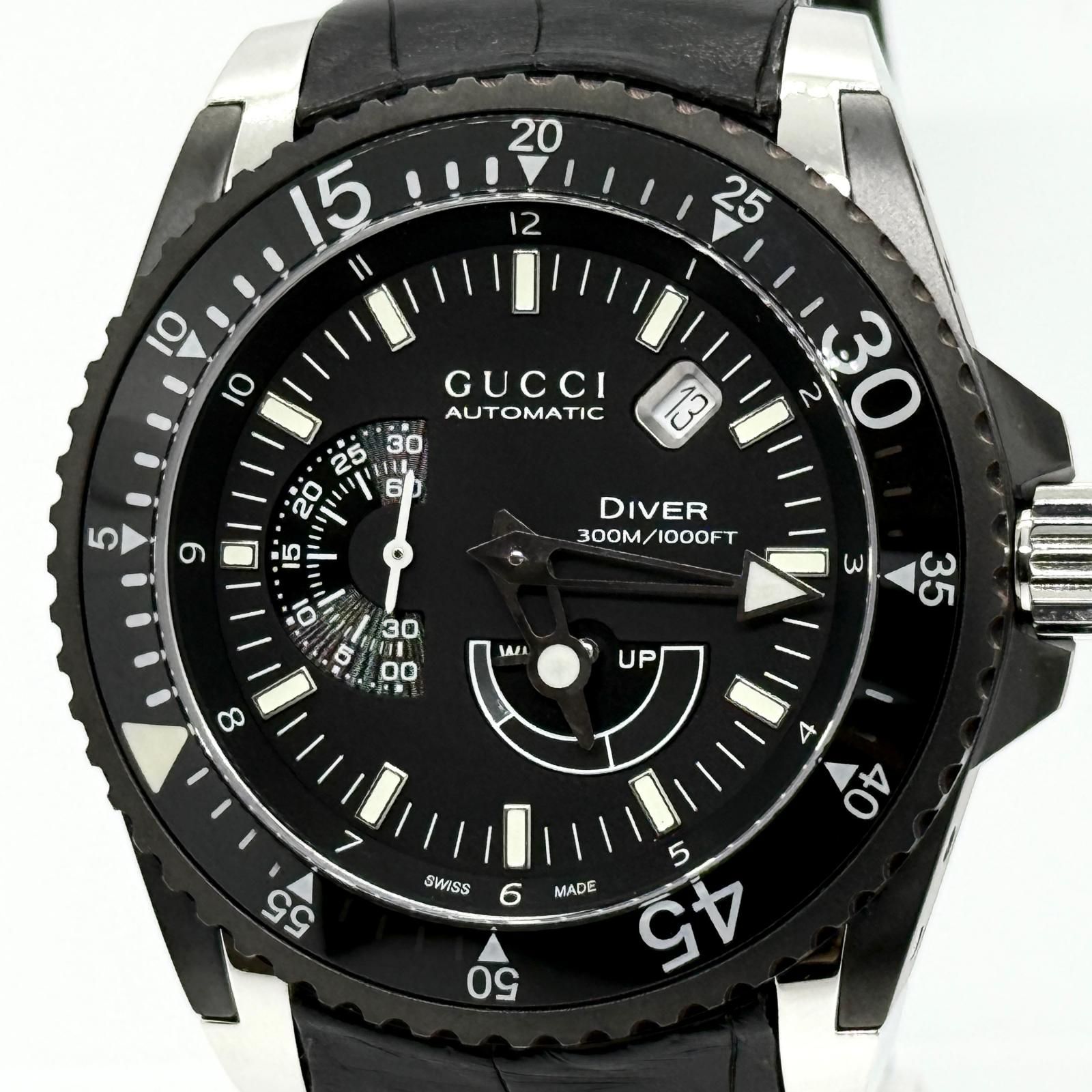 GUCCI グッチ 136.2 DIVER ダイバー 300M/1000FT YA136201 ブラック AT メンズ パワーリザーブ エクストラ ラージ クロノグラフ 腕時計 稼働品