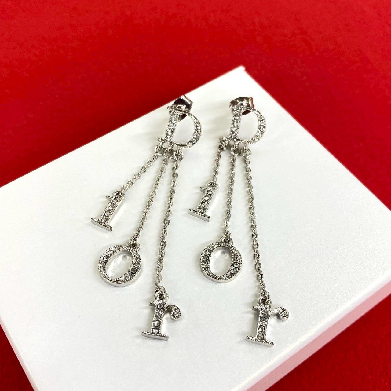 Dior チェーン付きピアス シルバー正規品 極 美品 Christian Dior クリスチャン ディオール ロゴ モチーフ