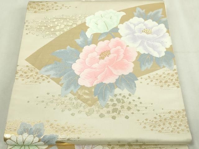平和屋本店▼六通柄袋帯　唐織　地紙草花文　純金箔貮拾四金　正絹　逸品　DABI1311sf