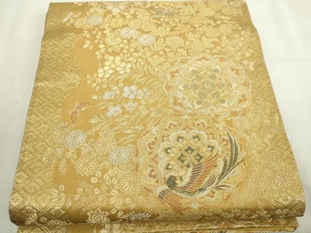 平和屋本店▼六通柄袋帯　草花華文　本金箔　正絹　逸品　DABI1321sf
