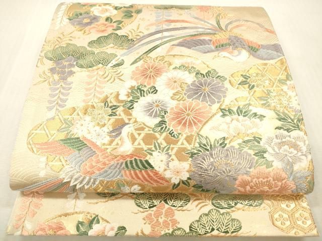 平和屋本店▼六通柄袋帯　唐織　鳳凰花文　本金箔　正絹　逸品　DABH0891op