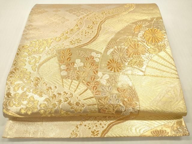 平和屋本店▼六通柄袋帯　扇面花文　純金箔　正絹　逸品　DABH0892op