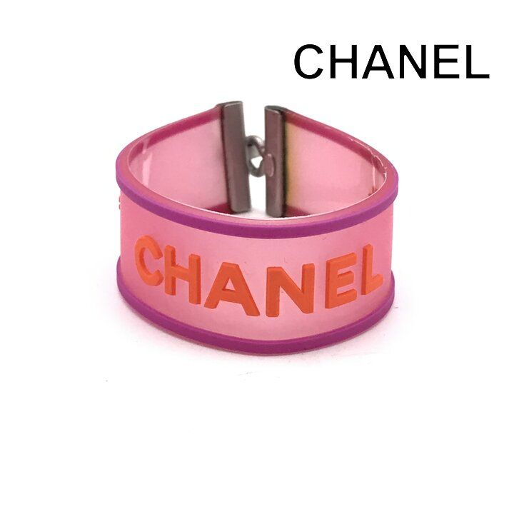 良品 CHANEL シャネル ロゴ クローバー ラバー ブレスレット アクセサリー ピンク系 ブランド ファッション 小物 a10724