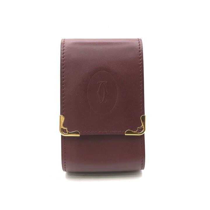 美品 Cartier カルティエ マストライン シガレットケース ポーチ レザー ブランド 小物 ファッション ボルドー r2079