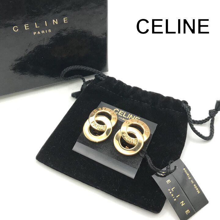 美品 CELINE セリーヌ ダブルサークル イヤリング ゴールド 箱付き ブランド ファッション小物 レディース プレゼント y474