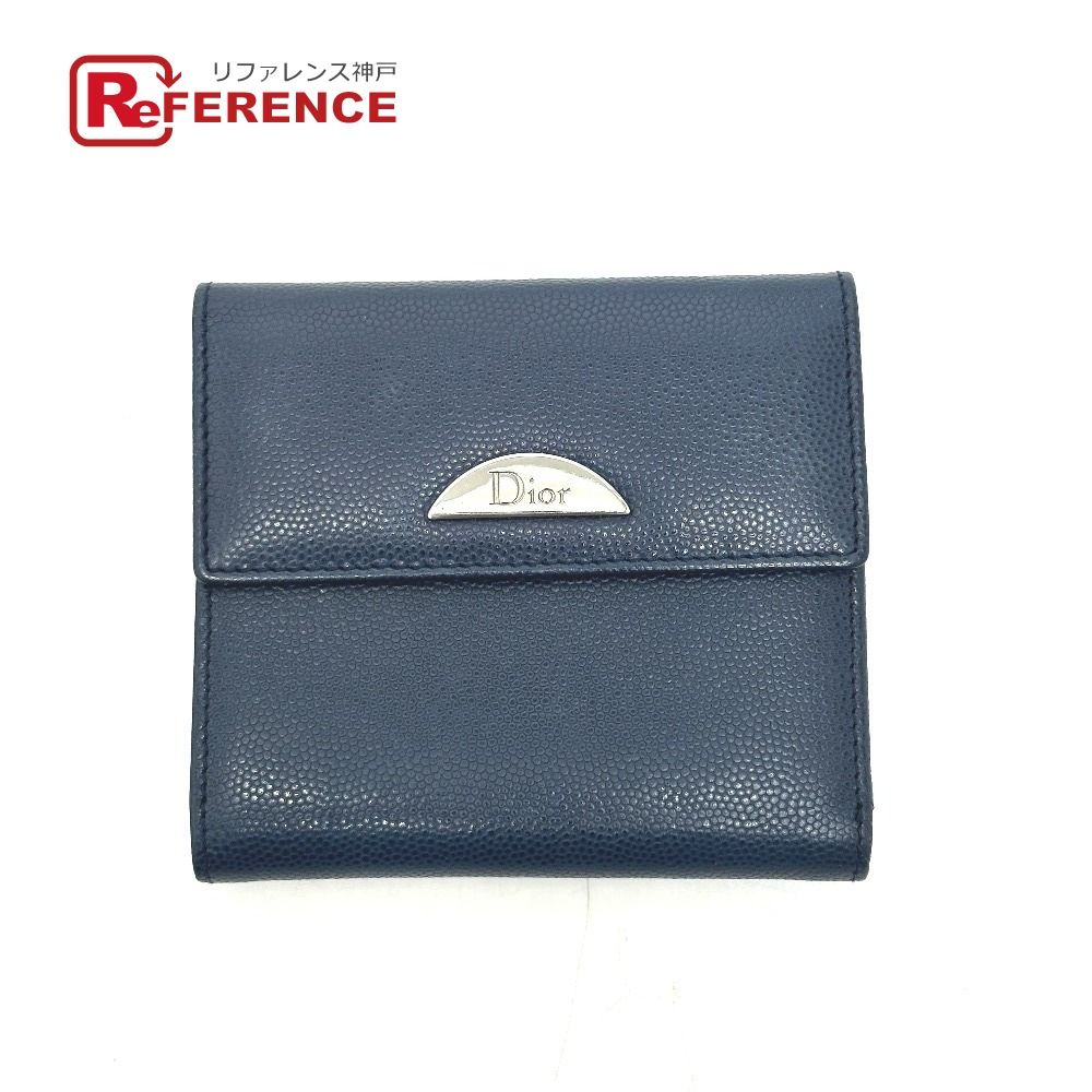 Dior ディオール 2つ折り財布 ロゴ レザー ネイビー 10,640円