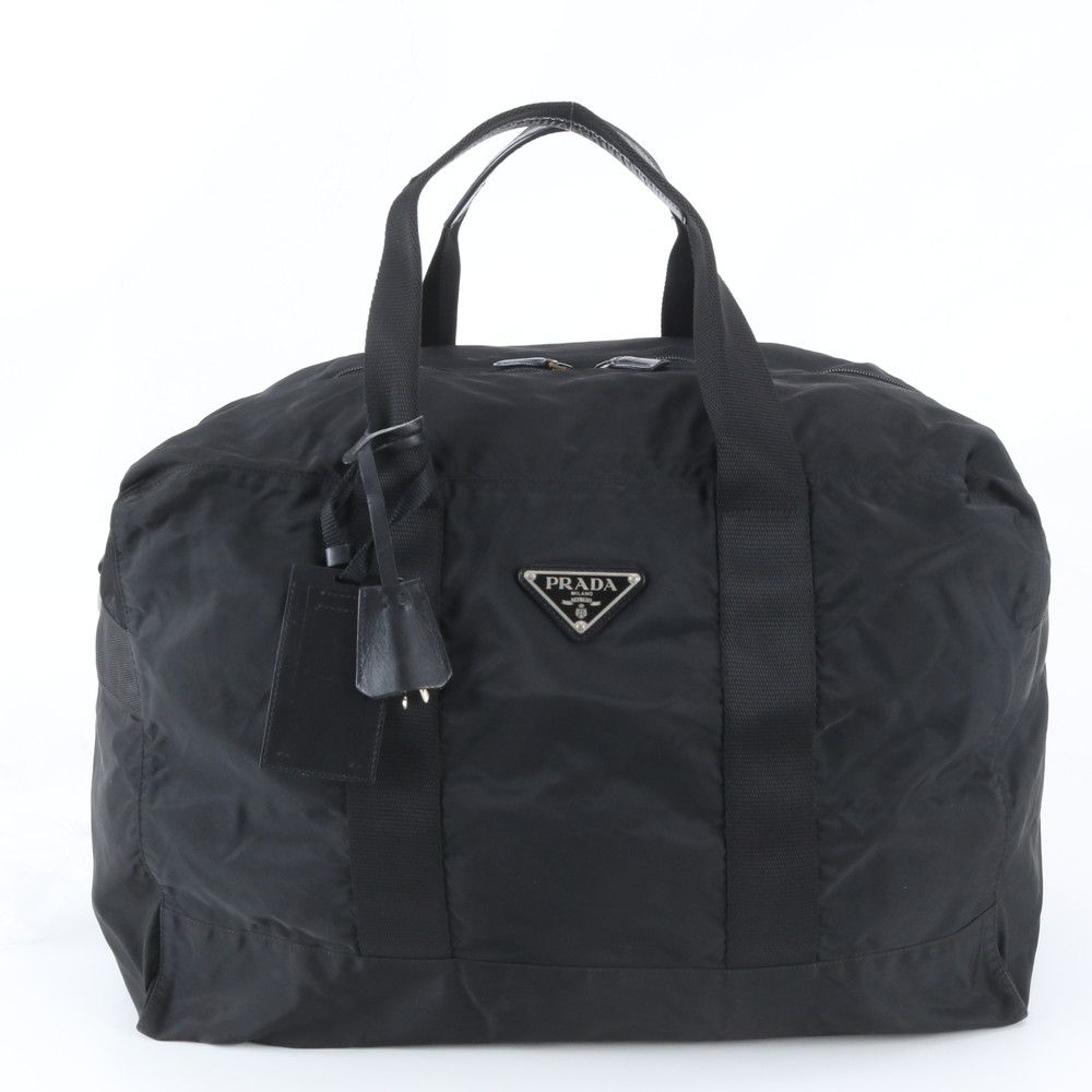 美品 プラダ テスート ナイロン トライアングルロゴ レザー ボストン バッグ 出張 旅行 トート ブラック 黒 メンズ WNM EJ45-3【中古】