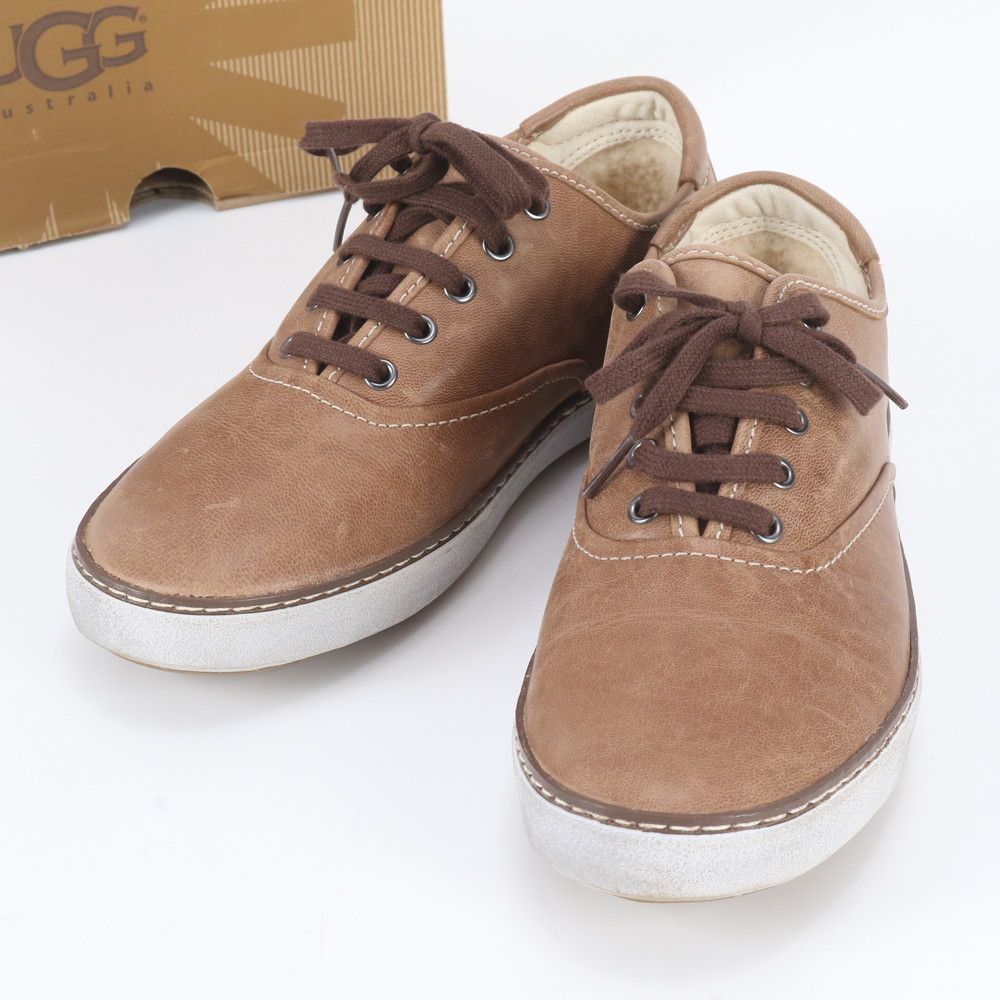 美品 UGG アグ ボア 39 レザー ローカット スニーカー レースアップ ブラウン 茶色 靴 シューズ 紳士 メンズ RNM EJ41-5【中古】