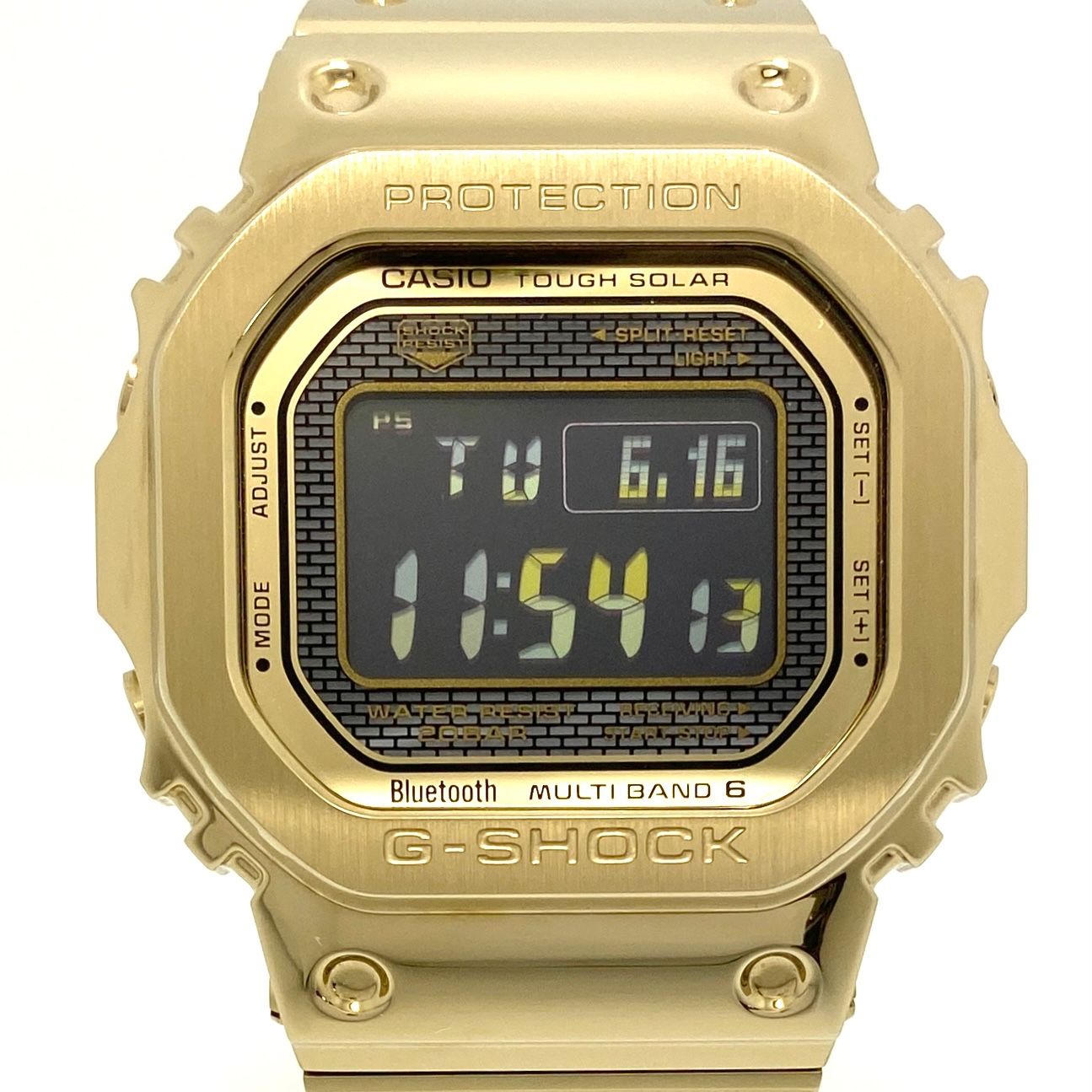 【美品】腕時計 メンズ カシオ ジーショック G-SHOCK GMW-B5000GD-9JF フルメタル イエローゴールド 電波ソーラー モバイルリンク スクエア デジタル
