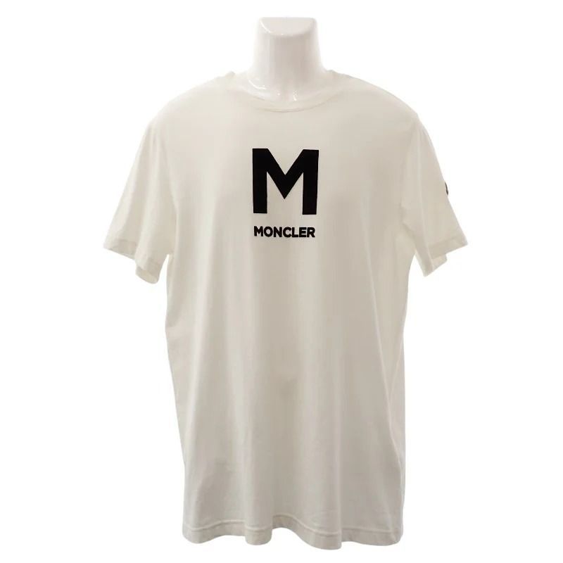 ★状態良好★ モンクレール MONCLER フロッキー ロゴ L 半袖Ｔシャツ コットン レザー 綿 ホワイト 白