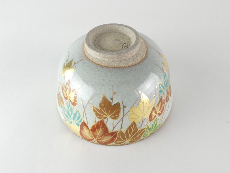 淡海ぜぜ 陽炎園 造 岩崎新定 膳所焼「色絵 蔦 茶碗」共箱 保証品