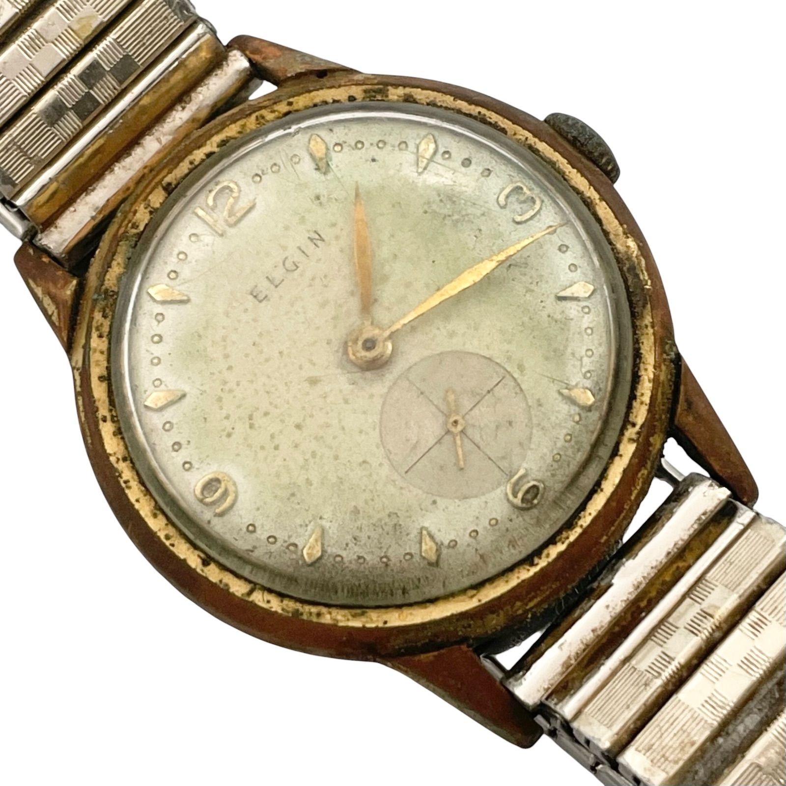 稼働 ELGIN エルジン 手巻き 腕時計 機械式 蛇腹 3針 スモセコ ゴールド 14K GOLD FILLED 【n23】 稼働 ELGIN エルジン 手巻き 腕時計 機械式 蛇腹 3針 スモセコ