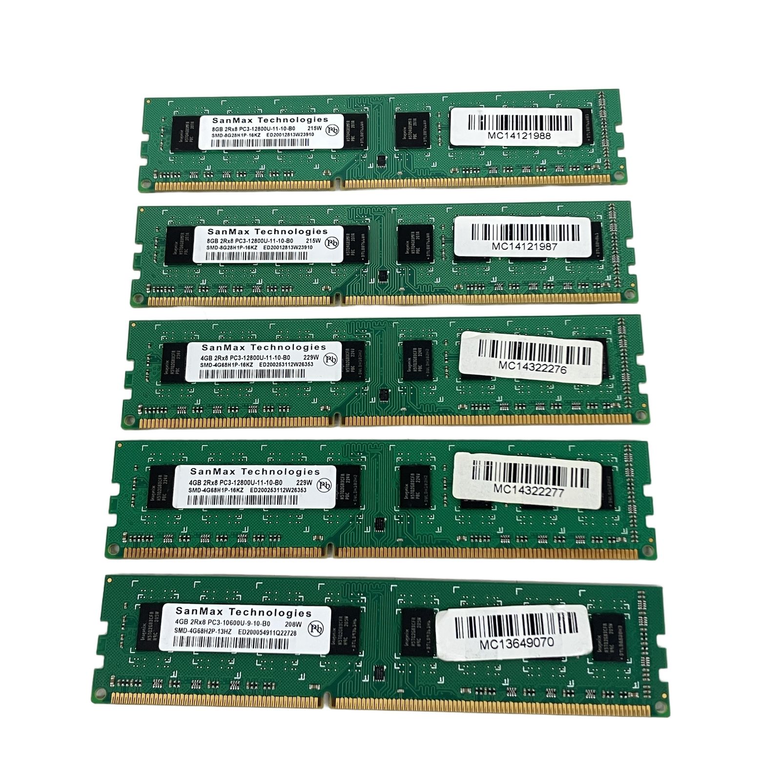 SanMax Technologies 8GB 2R×8 PC3-12800U 2点 /4GB 2R×8 PC3-12800U -11-10-B0 3点 計5点セット PC周辺機器 ジャンクK11463146