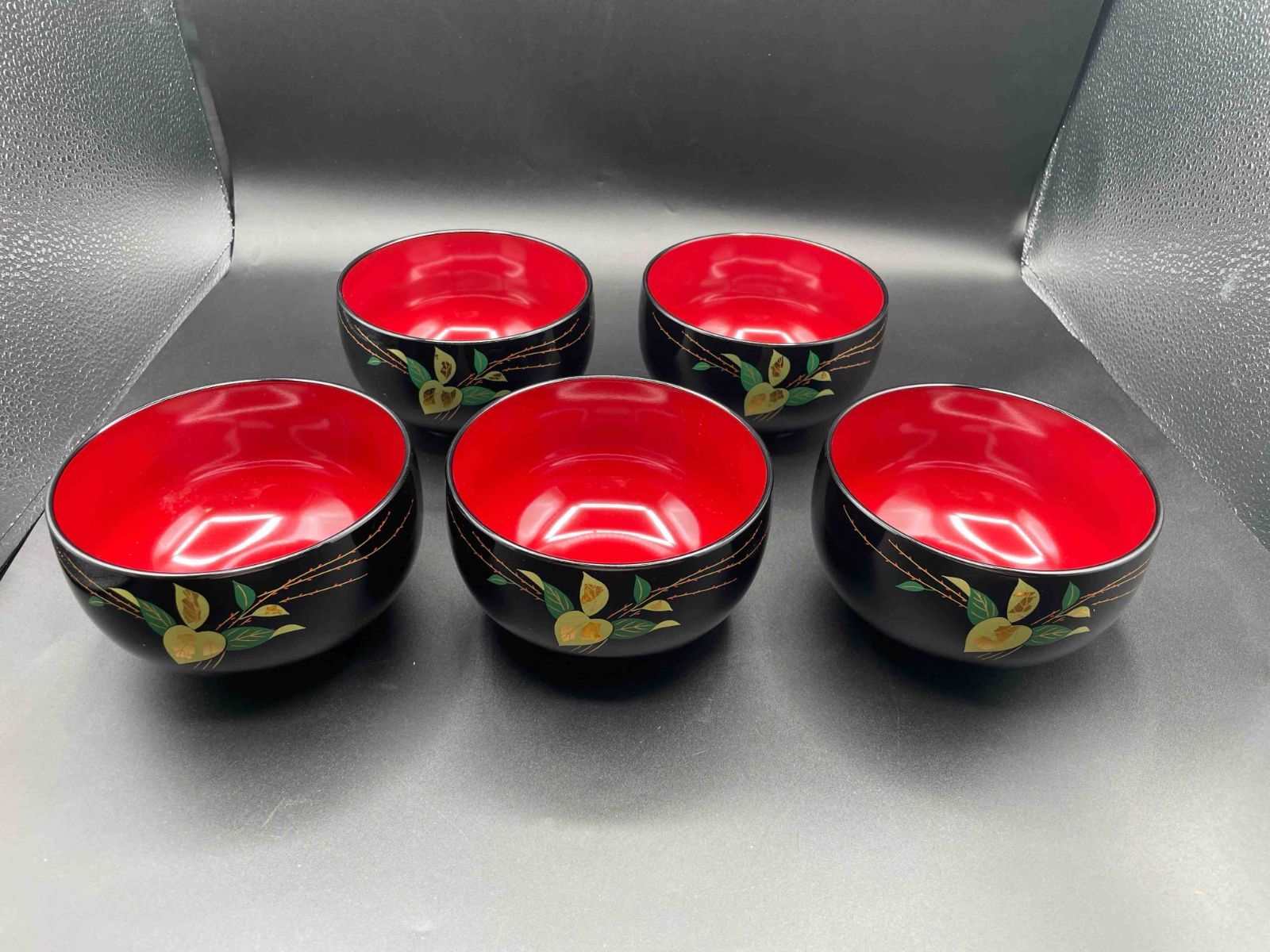会津塗 漆器 汁椀 5客セット 黒塗り 朱塗り 蒔絵 - メルカリ