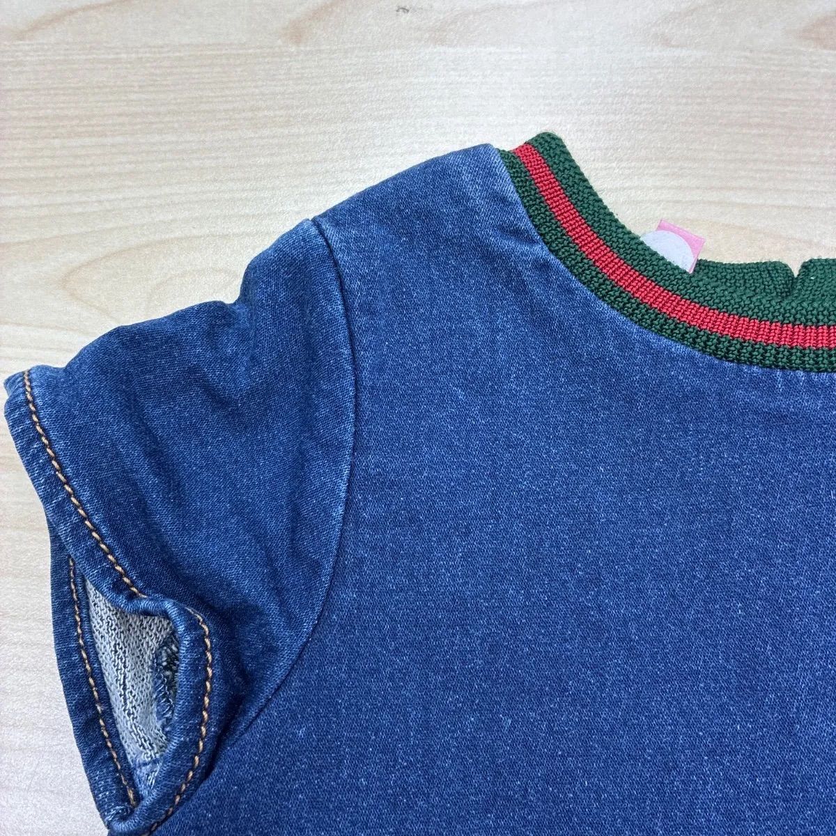 グッチ GUCCI】キッズ 半袖ワンピース シェリーライン入りデニム風