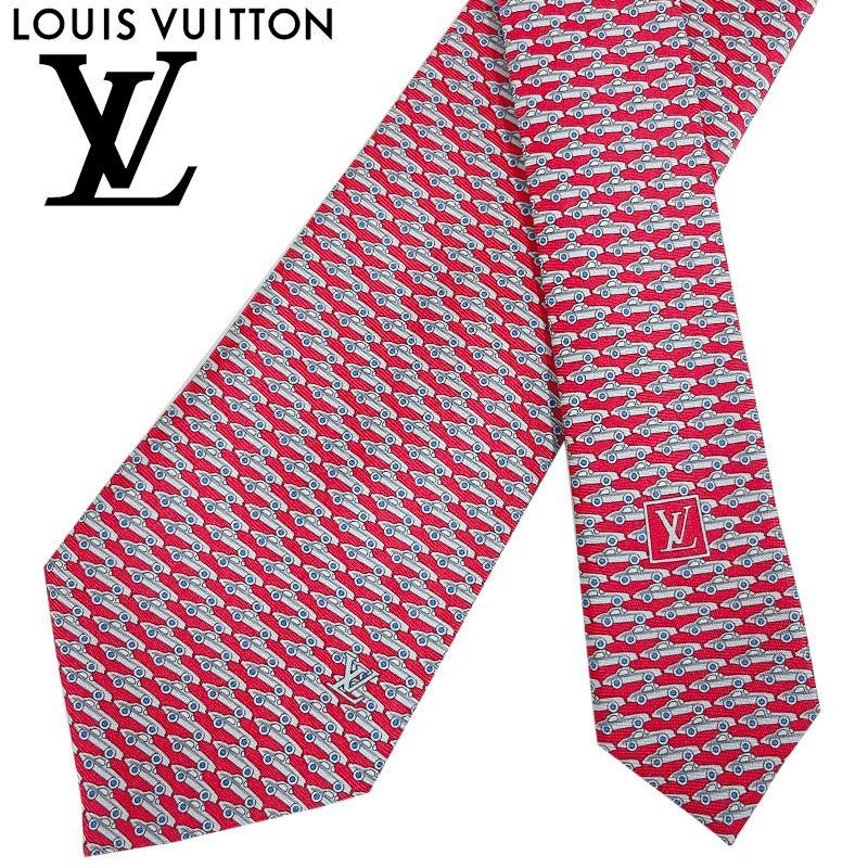【中古】LOUIS VUITTON ルイ・ヴィトン ネクタイ 車柄 レッド 赤 メンズ イタリア製 シルク100％ 総柄 ブランドネクタイ