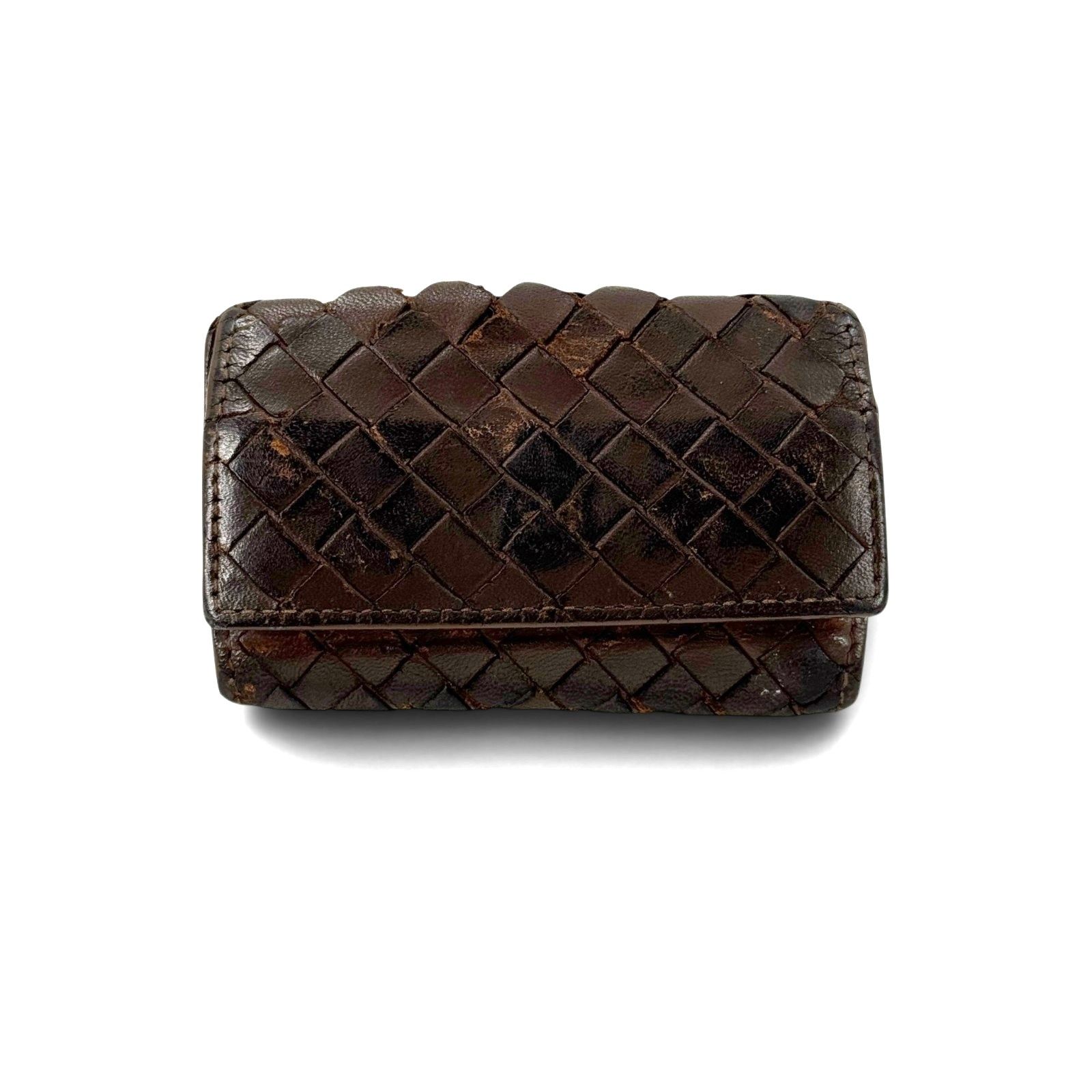BOTTEGA VENETA イントレチャート レザー ダークブラウン コインケース