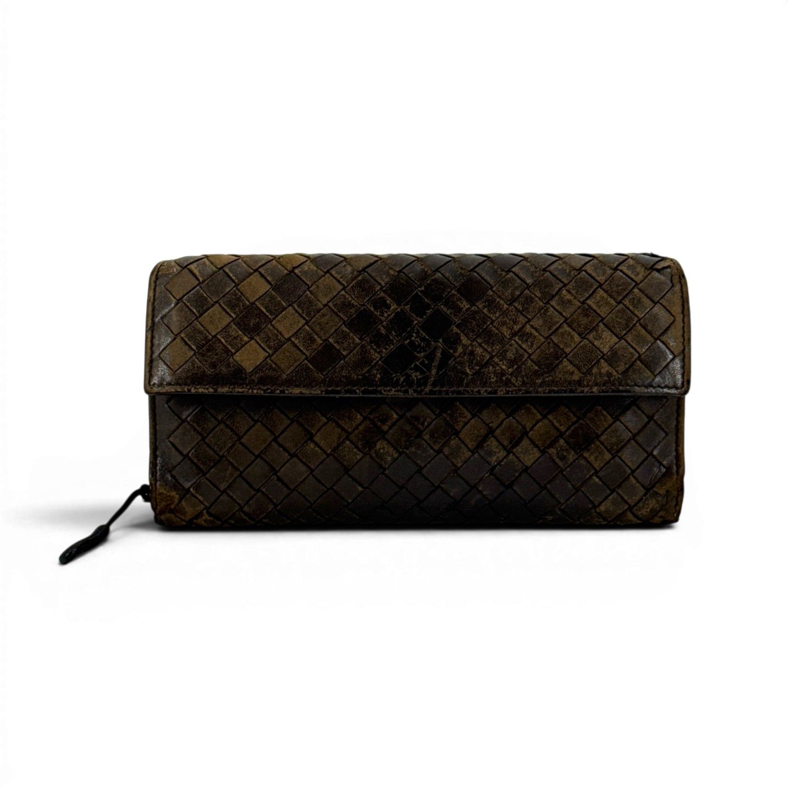 BOTTEGA VENETA イントレチャート レザー ダークブラウン 長財布 150509