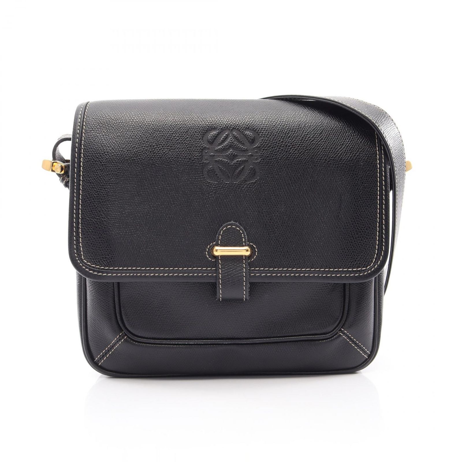 ロエベ LOEWE ショルダーバッグ アナグラム ブラック レザー アナグラム ショルダーバッグ レディース Used B