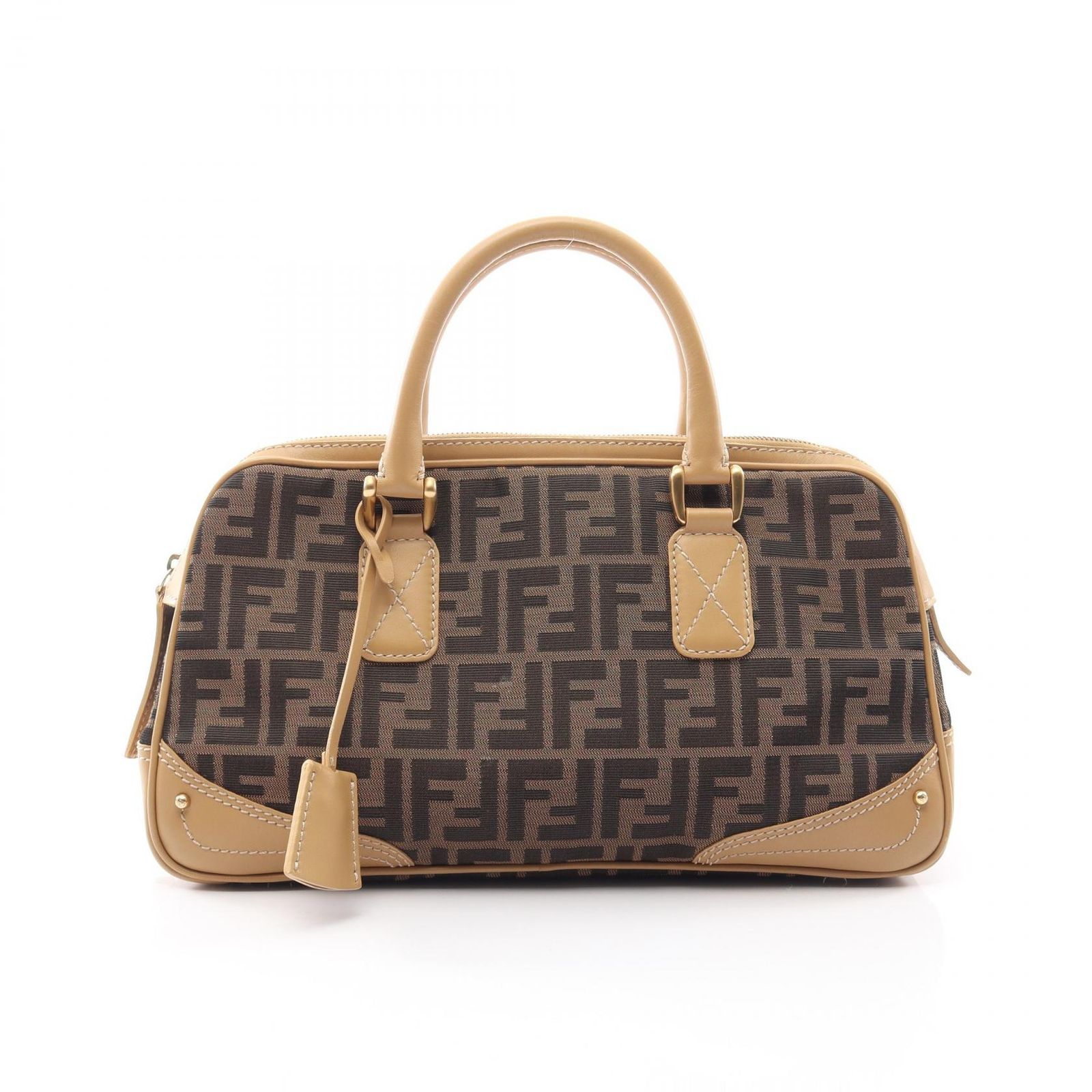 フェンディ FENDI ハンドバッグ ズッカ ブラウン/ベージュ キャンバス レザー ズッカ ミニボストン レディース Used A