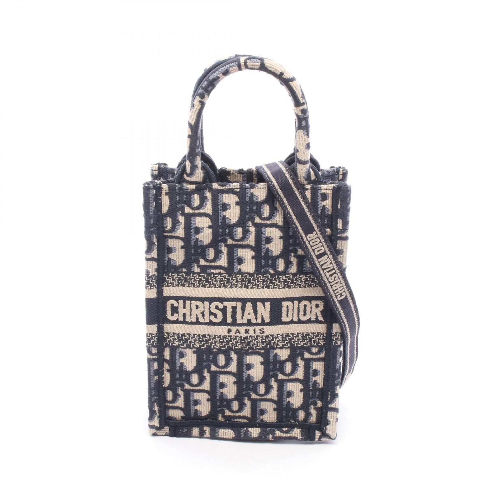 ディオール Dior ハンドバッグ BOOK TOTE ブックトート バーティカルバッグ ミニ フォンバッグ 2WAY アイボリー/ネイビー キャンバス ブックトート バーティカルバッグ ミニ