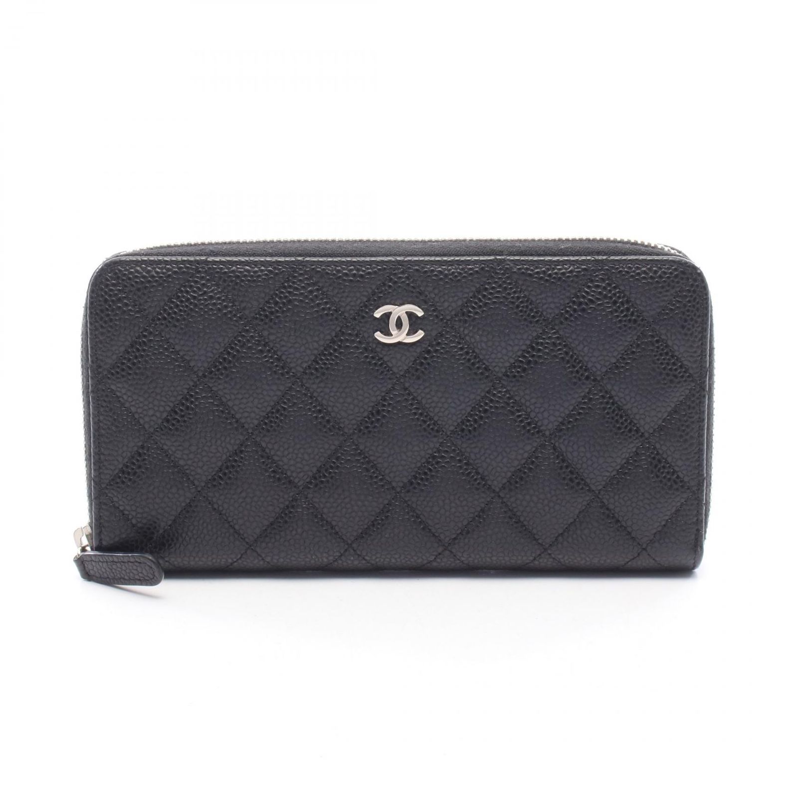 シャネル CHANEL ラウンド長財布 マトラッセ ブラック キャビアスキン(グレインドカーフ) マトラッセ ラウンド長財布 レディース Used A