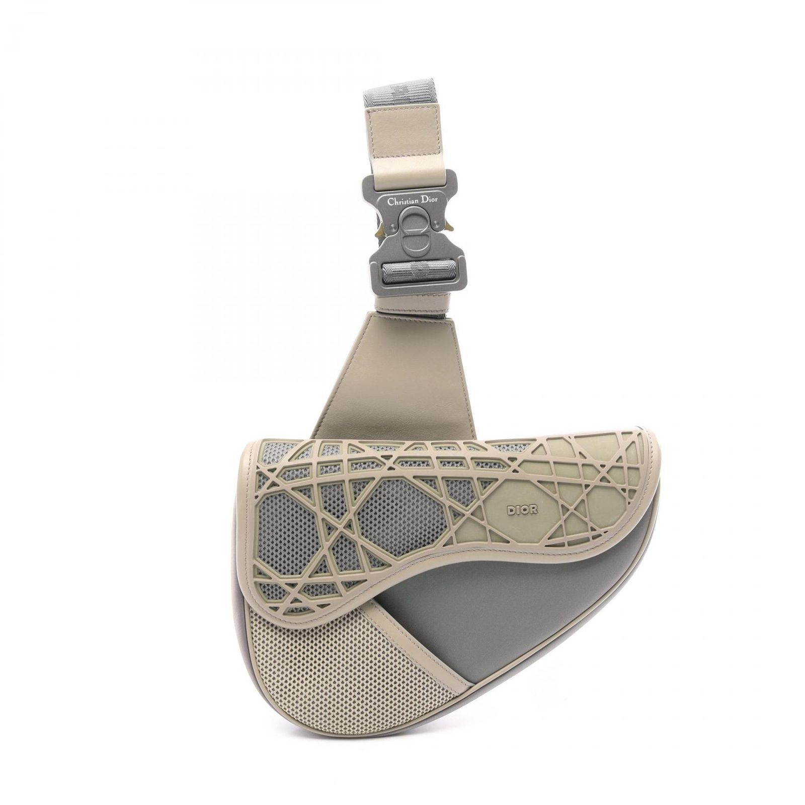 ディオール Dior ウエストバッグ ボディバッグ サドルバッグ グレージュ/グレー ナイロン レザー サドルボディバッグ メンズ Used A