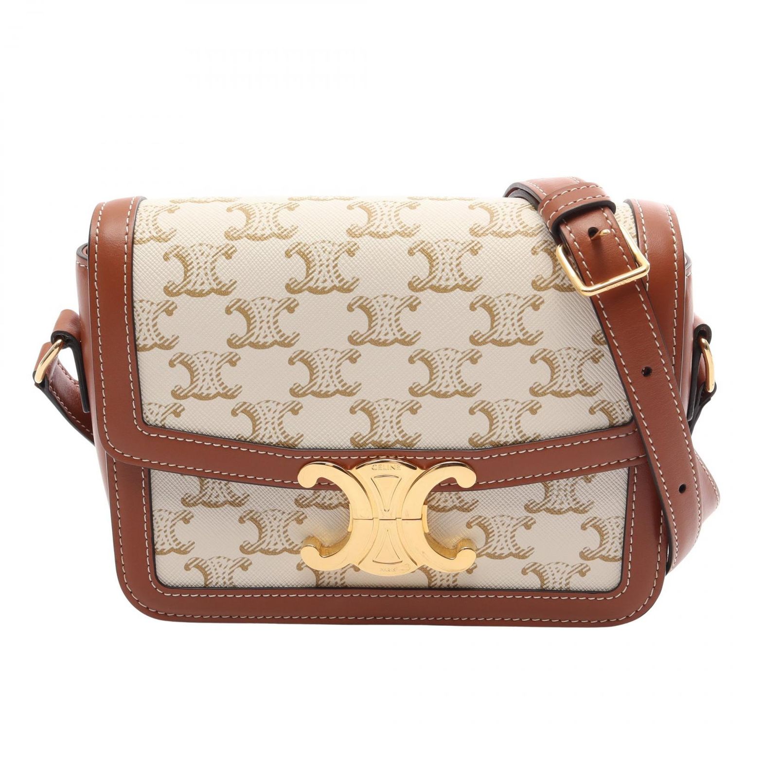 セリーヌ CELINE ショルダーバッグ ティーン トリオンフ 188882BZ4 ホワイト/ブラウン PVCコーティングキャンバス レザー クラッシック トリオンフ ティーン レディース