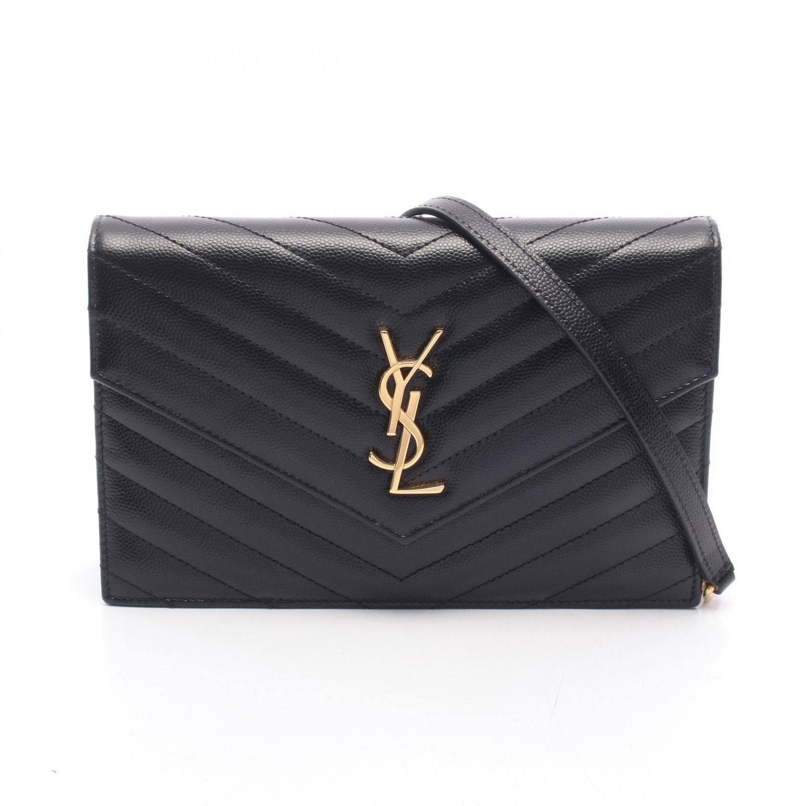 サンローランパリ SAINT LAURENT PARIS ショルダーバッグ カサンドラ エンベロープ ブラック レザー カサンドラ エンベロープ チェーンウォレット レディース Used A