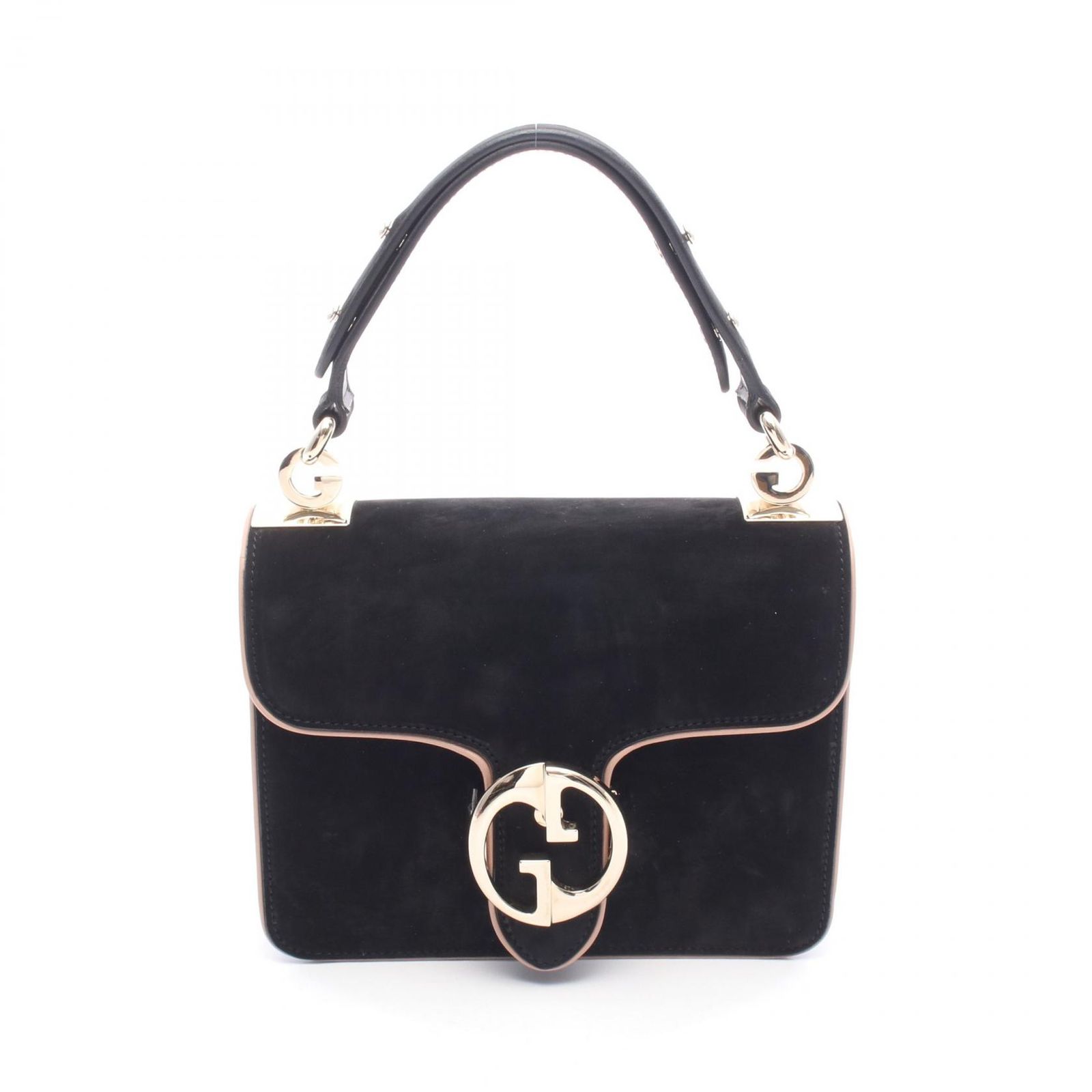 グッチ GUCCI ハンドバッグ 1973 フラップ 277526 ブラック/ピンクベージュ レザー レザー Pre-Owned ヌバック 1973 フラップ ハンドバッグ レディース Used A