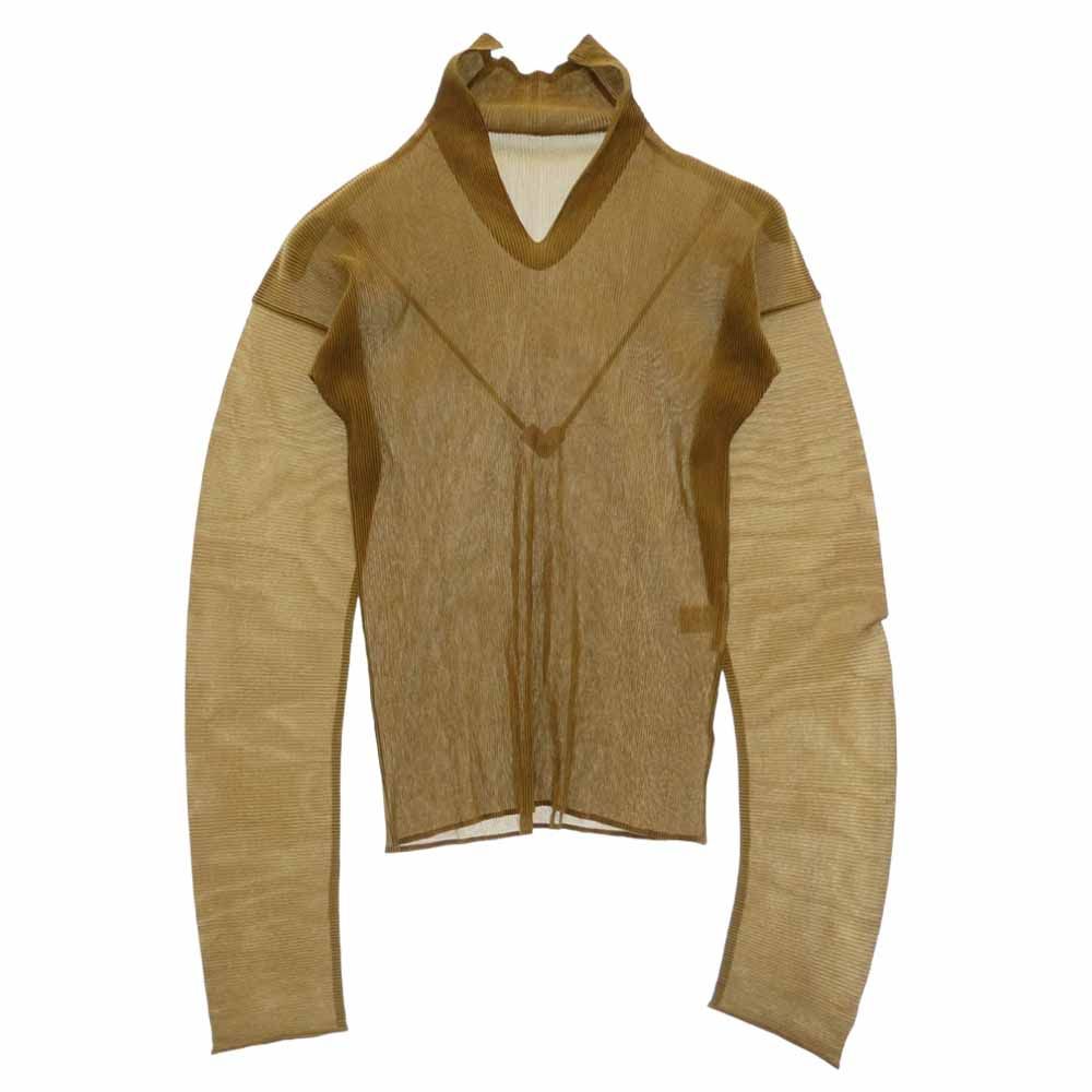 ISSEY MIYAKE イッセイミヤケ 22SS IM22FJ831 プリーツ加工 セーラーカラー スキッパー カットソー ブラウン系 3【美品】【中古】