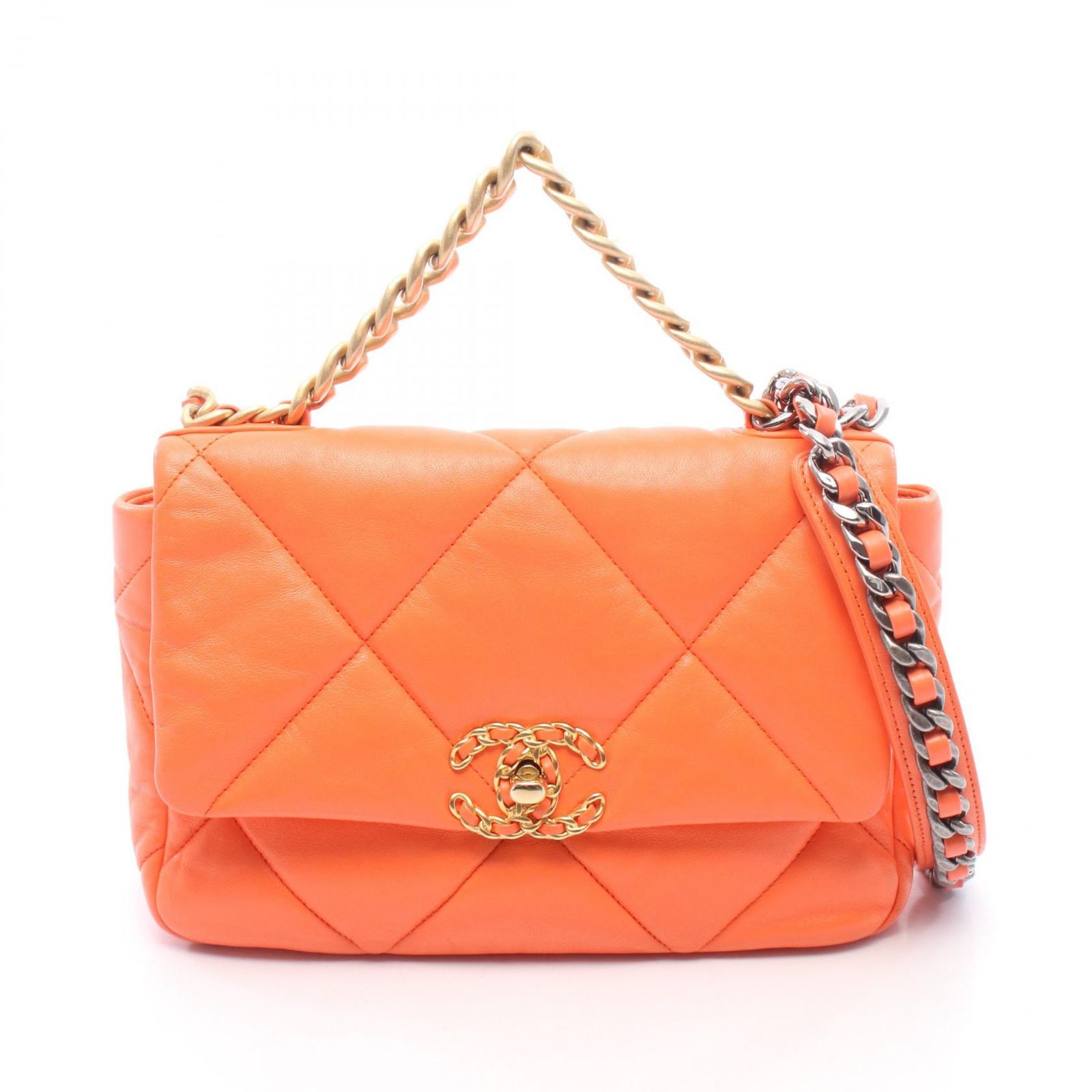 シャネル CHANEL ショルダーバッグ 19 ディズヌフ マトラッセ AS1160 ネオンオレンジ レザー CHANEL19 マトラッセ チェーンショルダー レディース Used A