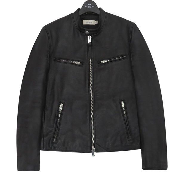 【極美品】COACH コーチ シープスキン レザー レーサー ライダース ジャケット メンズ44 黒 ブラック 付属品あり 国内正規品 47682