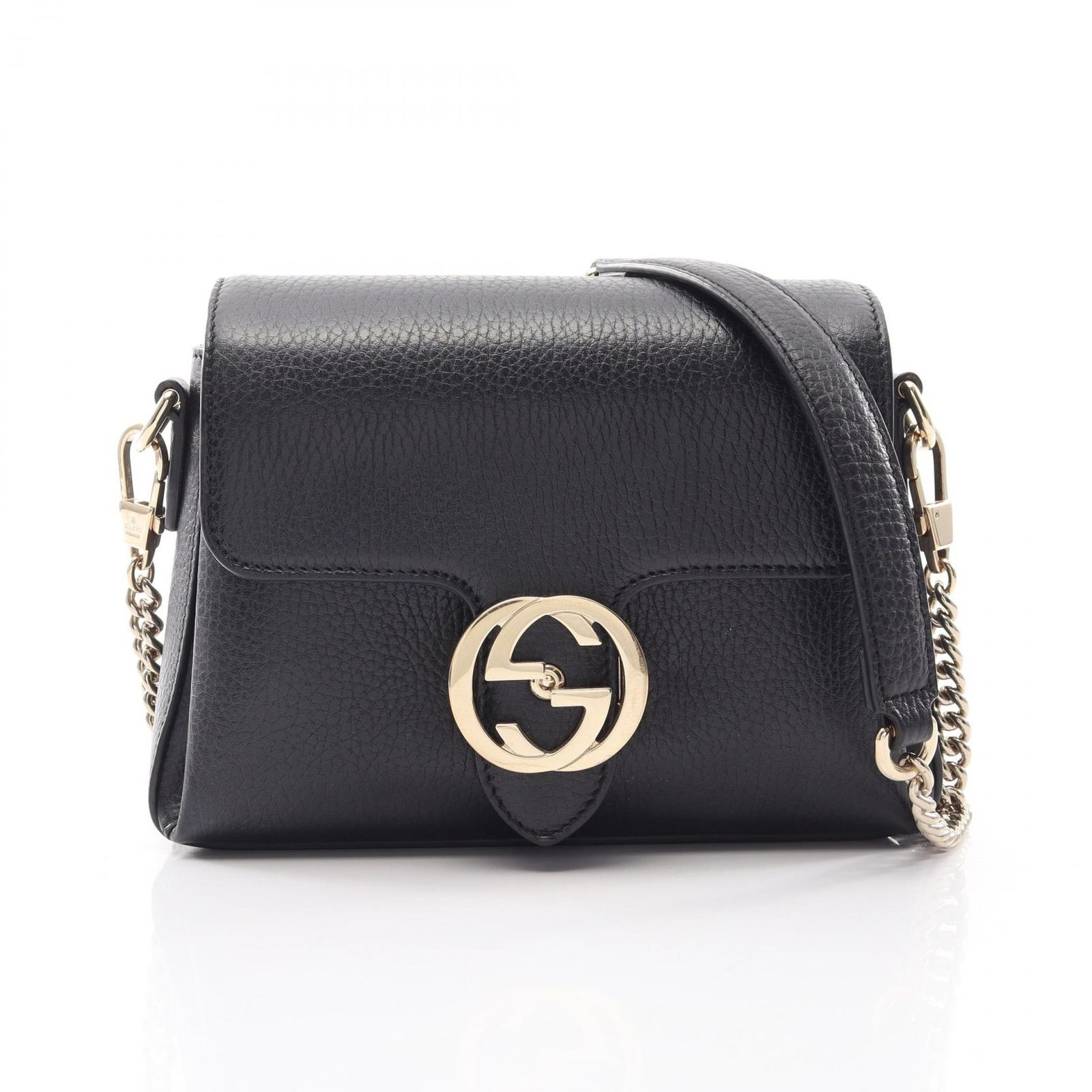グッチ GUCCI ショルダーバッグ インターロッキングG 607720 ブラック レザー インターロッキングG チェーンショルダー レディース Used A
